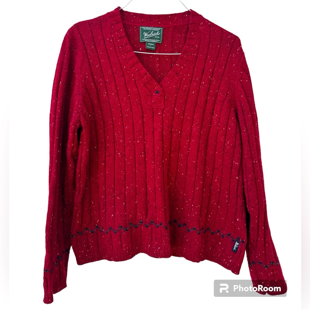 Vintage Woolrich Women’s Wool Blend V-Neck Sweater Ruby Red Large